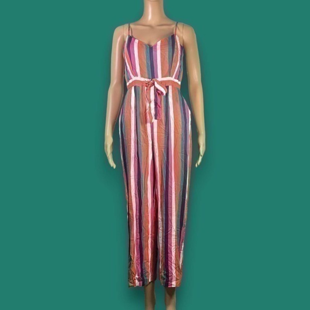 BB Dakota Flying Colors Striped Straight Leg Tie Front Jumpsuit Size 4- "Tahnee"